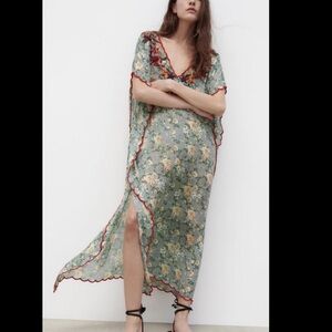 Zara Embroidered Kaftan Dress, New, XS